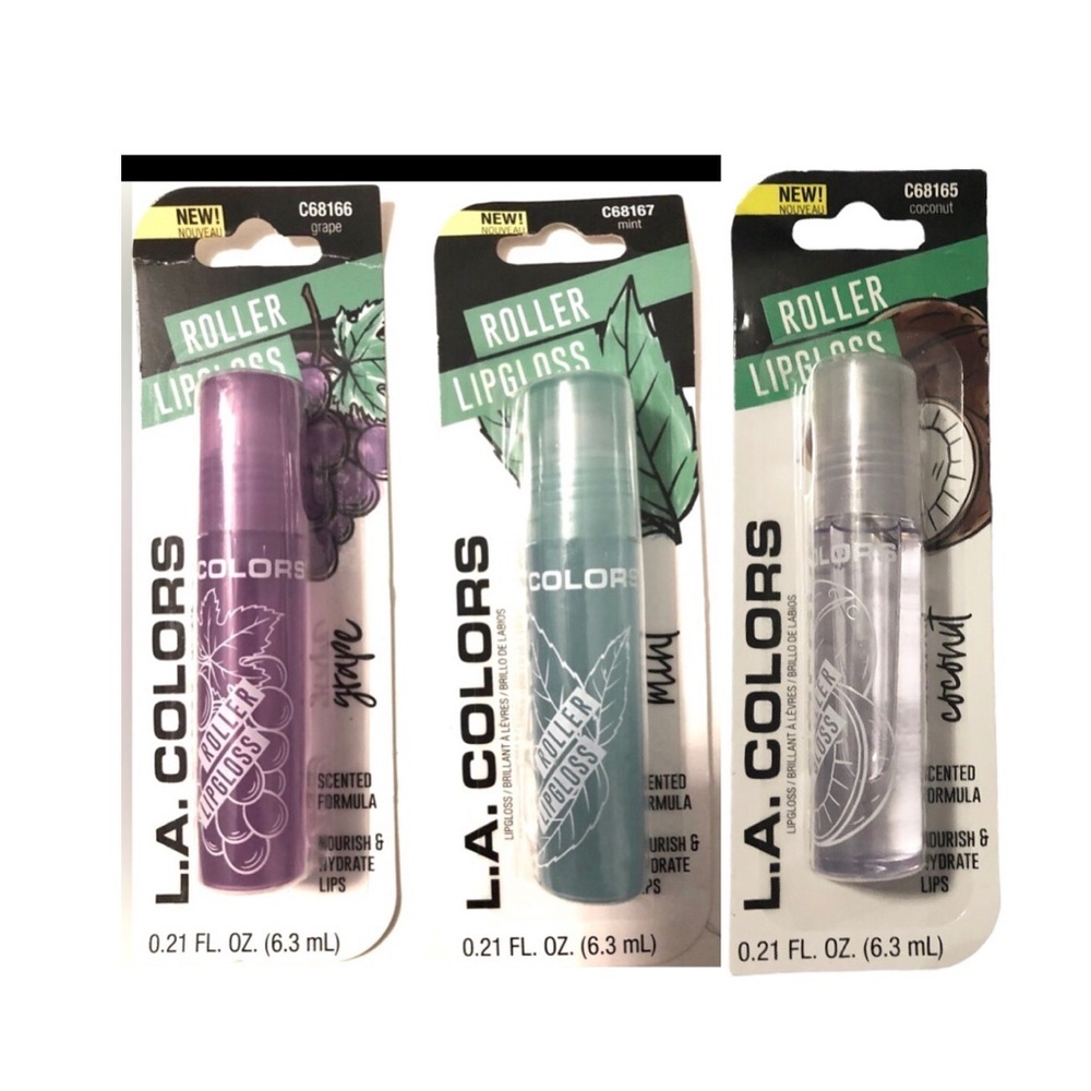 3 glossy shiny nourishing hydrating flavored roller‎ lipgloss grape mint coconut